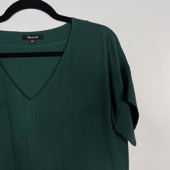 Madewell 2XS XXSmall Emerald Green Novel Dress VNeck Short Sleeve Shift Mini - Picture 3 of 8